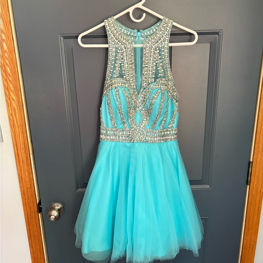 Clarisse Blue Fit and Flare Halter Dress